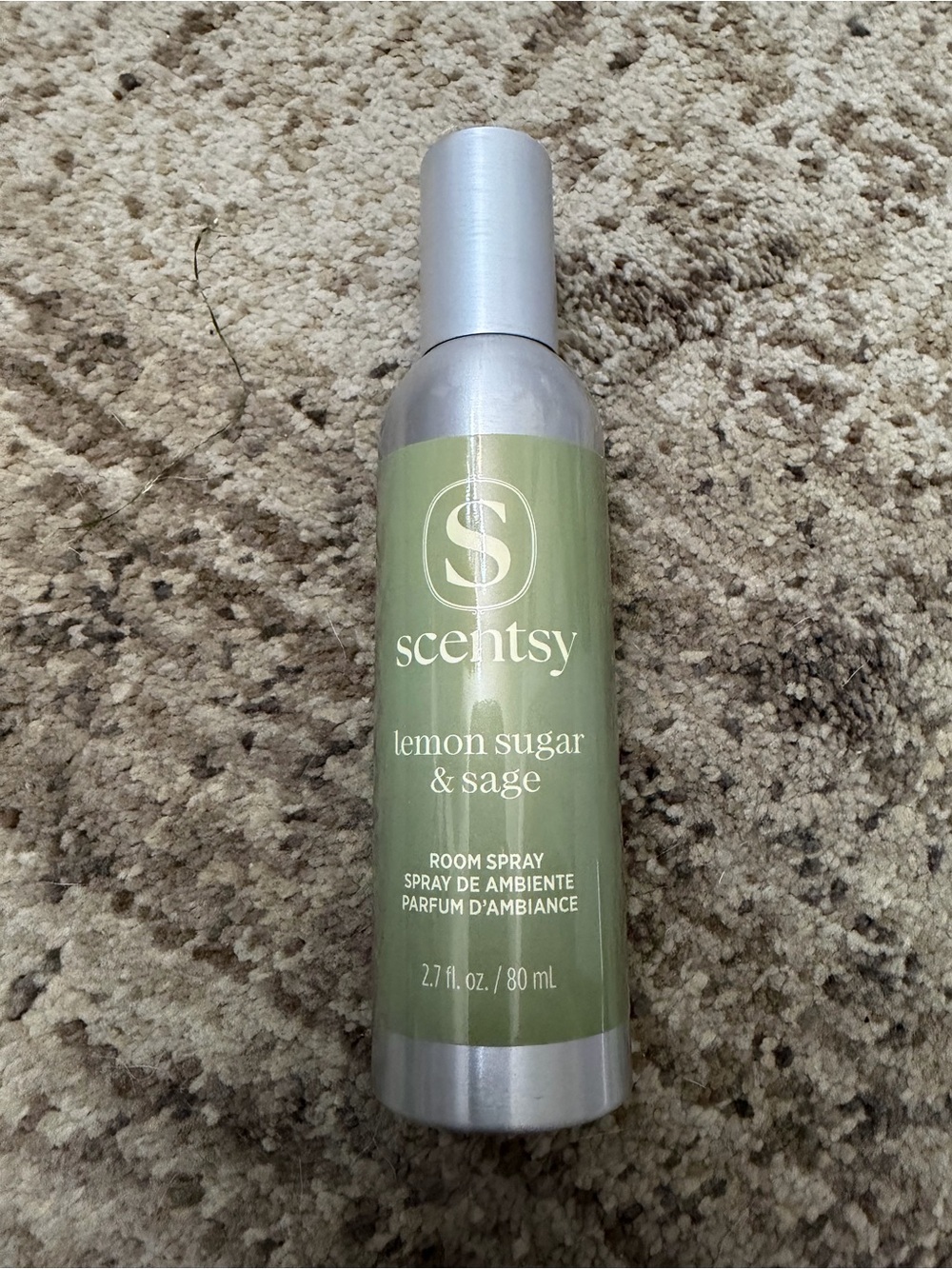 Scentsy Lemon Sugar & Sage Room Spray - Green and Silver